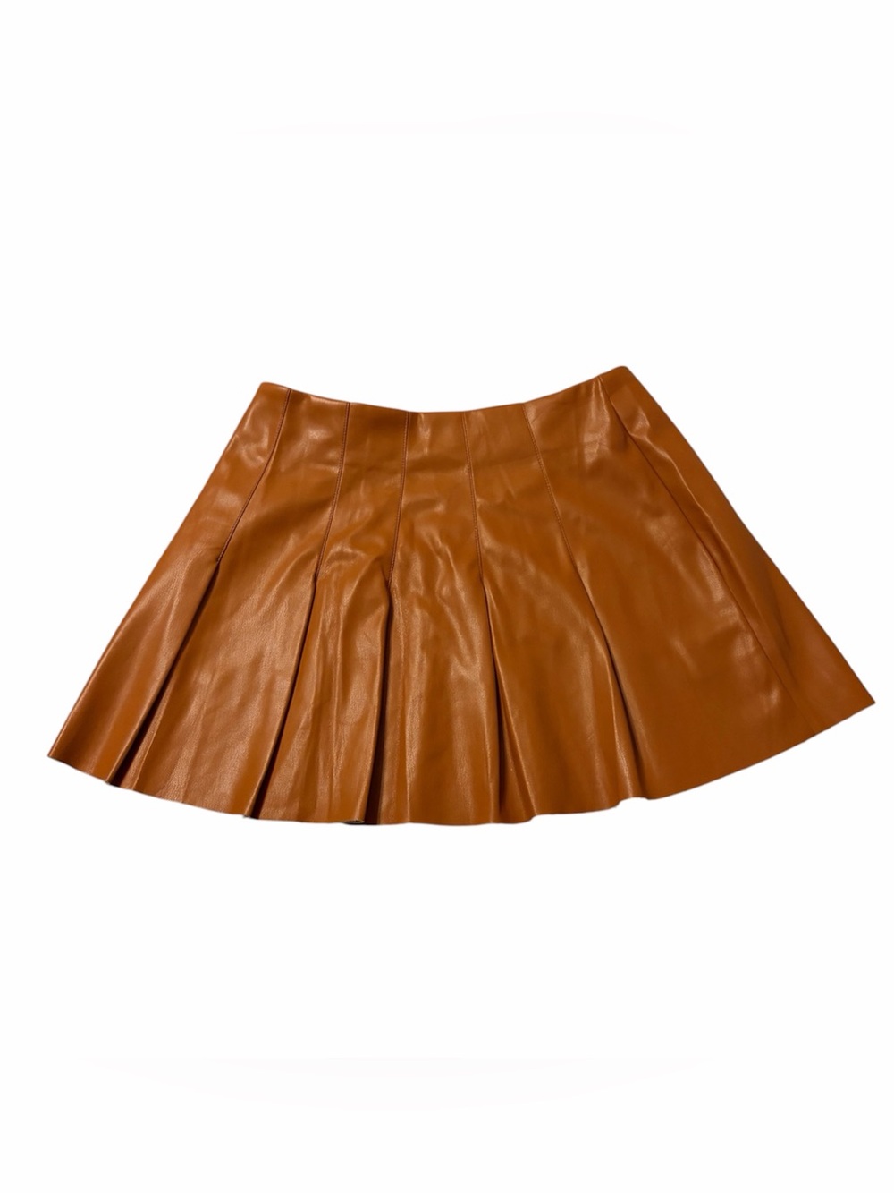 NWT Anthropologie dRA Pleated Faux Leather Mini Skirt Tan Size Small - Picture 2 of 5